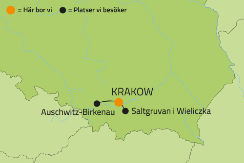 Geografisk karta ver Krakow i Polen.